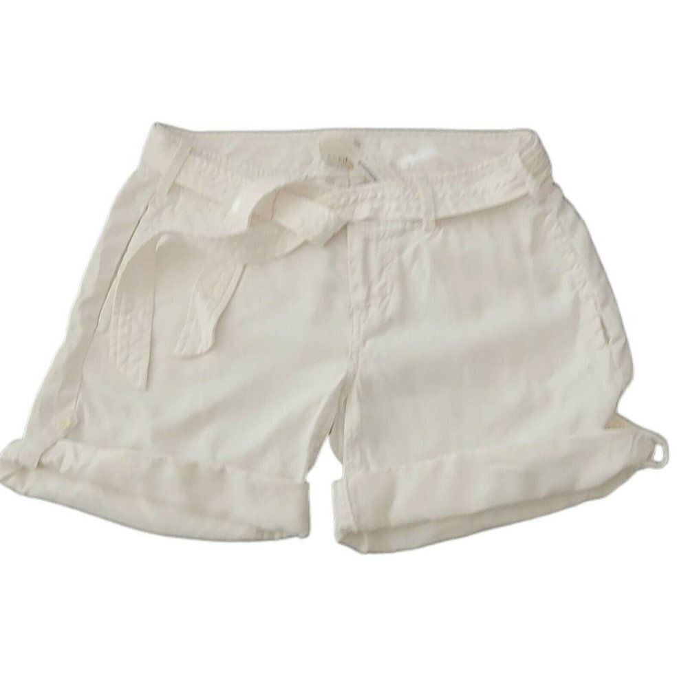 Ecru White Roll-Tab Belted Bermuda Shorts Size 0 NWT $120